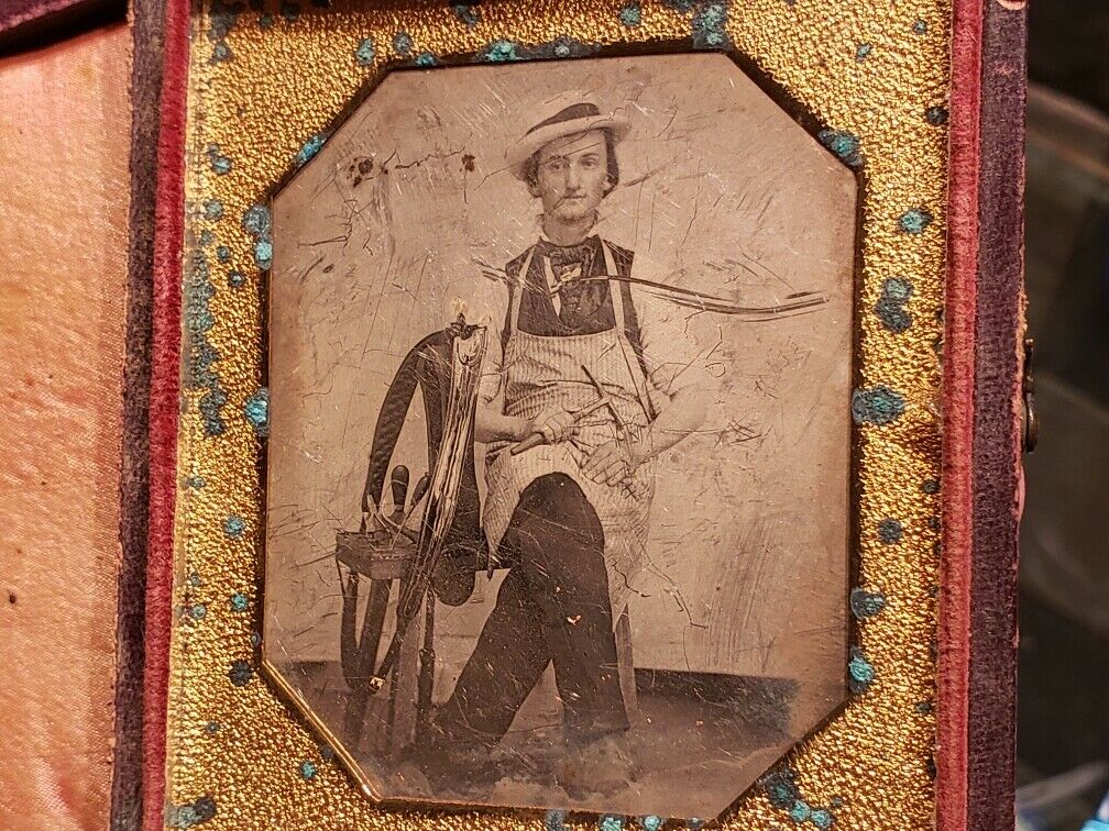Occupational Daguerreotype Harness Maker? W/ Tools Of The Trade Poor Condition
