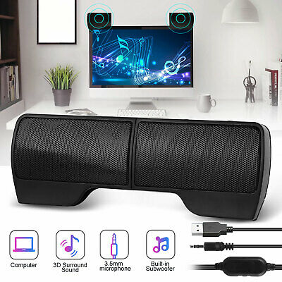 Usb Power Speakers Clip-on Computer Stereo Sound Bar 3.5mm For Desktop Laptop Pc