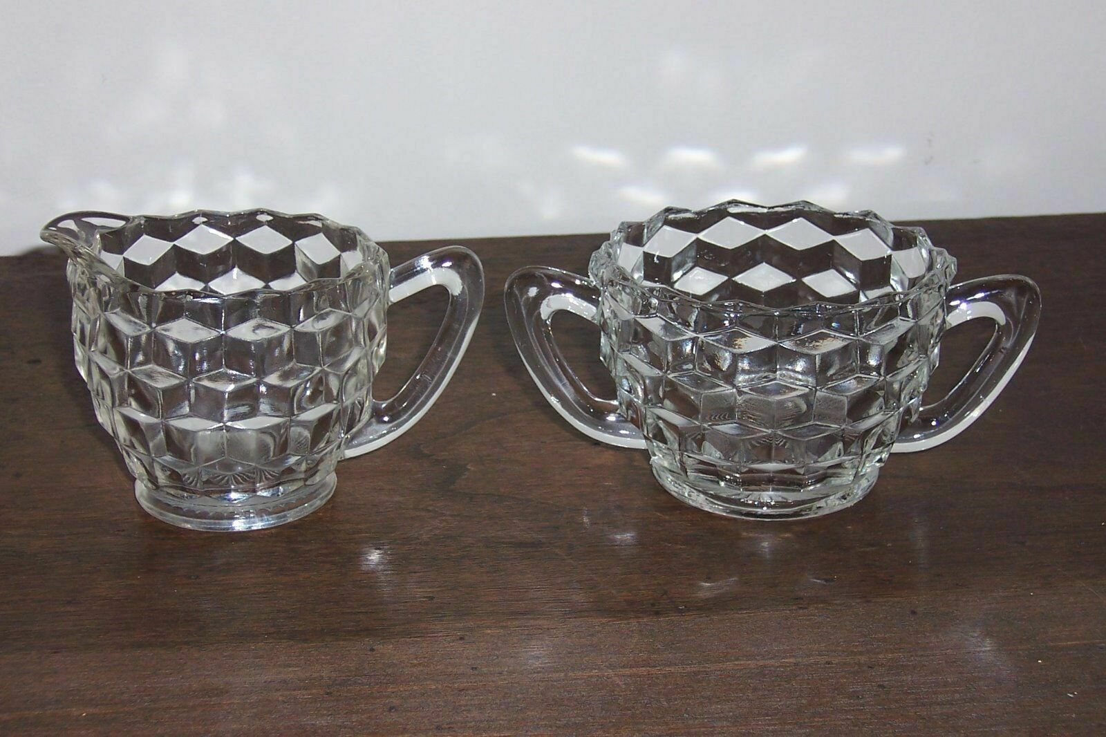 Cream Pitcher & Sugar Bowl Set - Jeannette Glass Cubist Pattern - See Pics