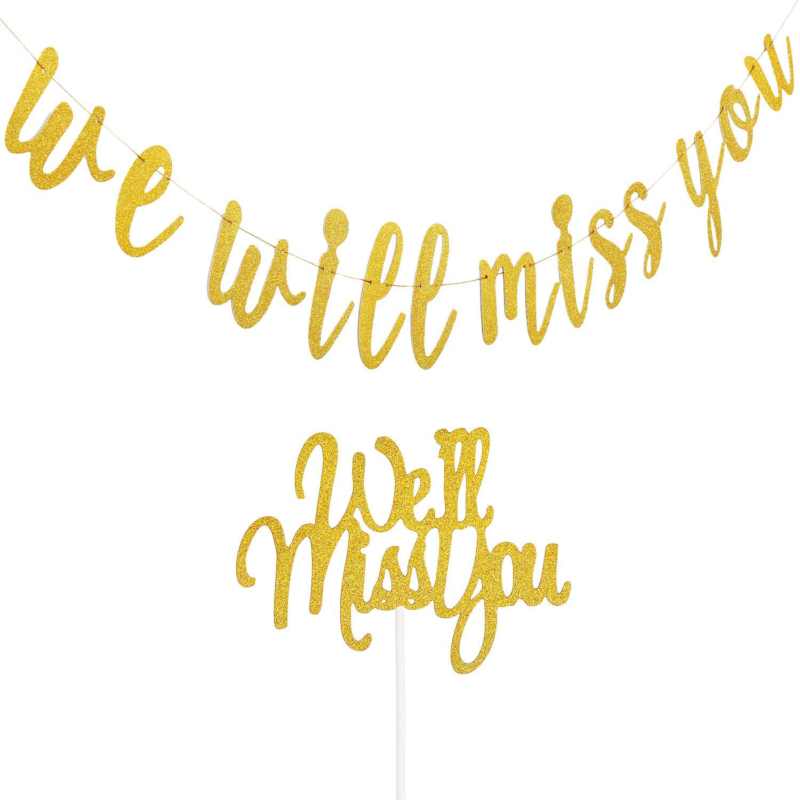 We Will Miss You Banner Gold Glitter Retirement Sign Farewell Banner With Cake T
