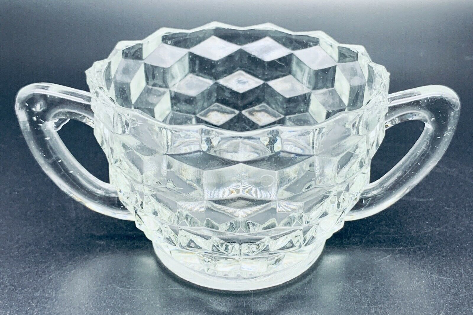 Jeanette Cube Clear Open Sugar, Double Handle, , 2 1/4 Inches High