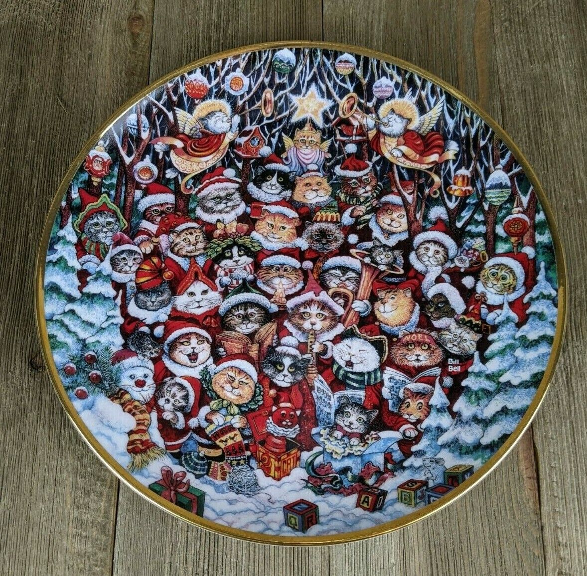 Christmas Santa Claws Santa Claus Franklin Mint Bill Bell Cat Plate
