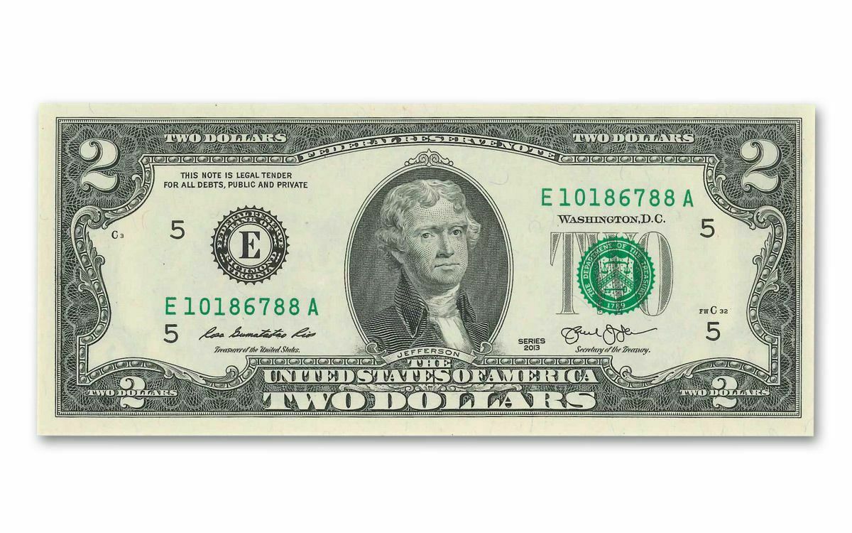 Uncirculated $2 Two Dollar Bill Note Bep Lucky Usd Fancy With Free Clear Case