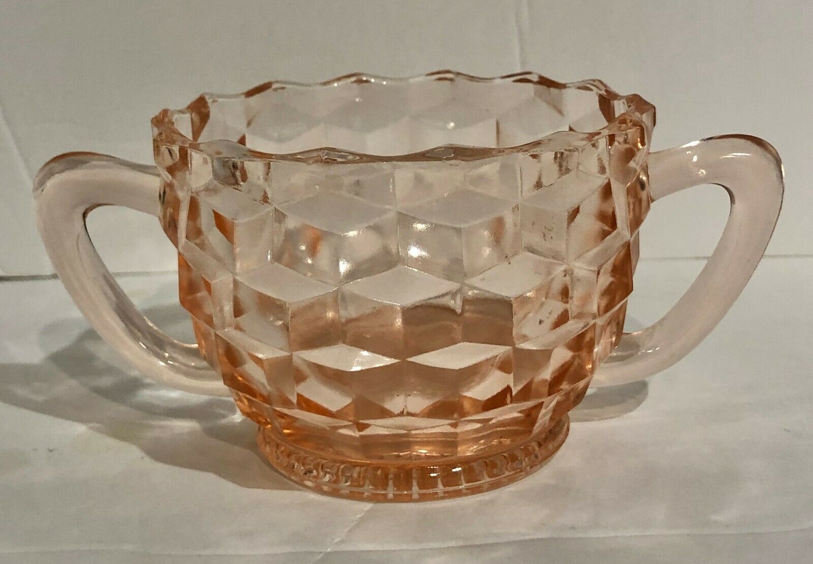 Vintage Pink Depression Glass Cubist Sugar Bowl 2 3/8" T Jeanette Glass Co. 1929