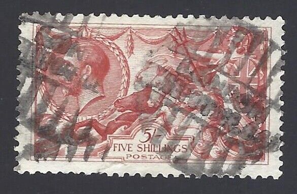 Aop Gb Great Britain 1918-19 Seahorse 5sh Rose Red Used Sg 416 £135