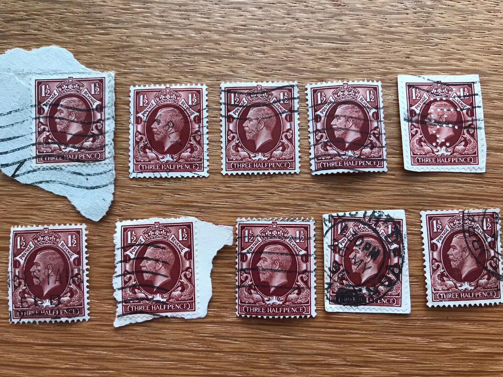 Great Britain King George V Three Half Pence Used Postage Stamps Lot 1912-13
