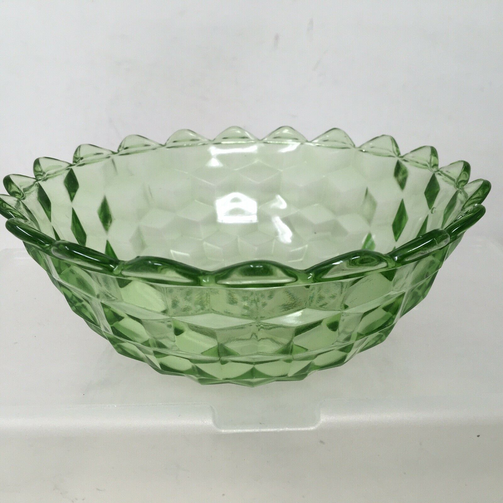 Jeannette Green Cube Cubist Depression Glass Serving Salad Bowl 7.5” Pointed Rim