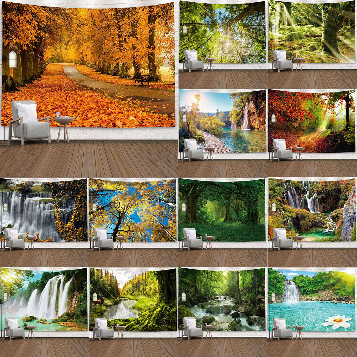 Seasonal Forest Trees Print Wall Painting Tapestry Hanging Cloth Home Decorative