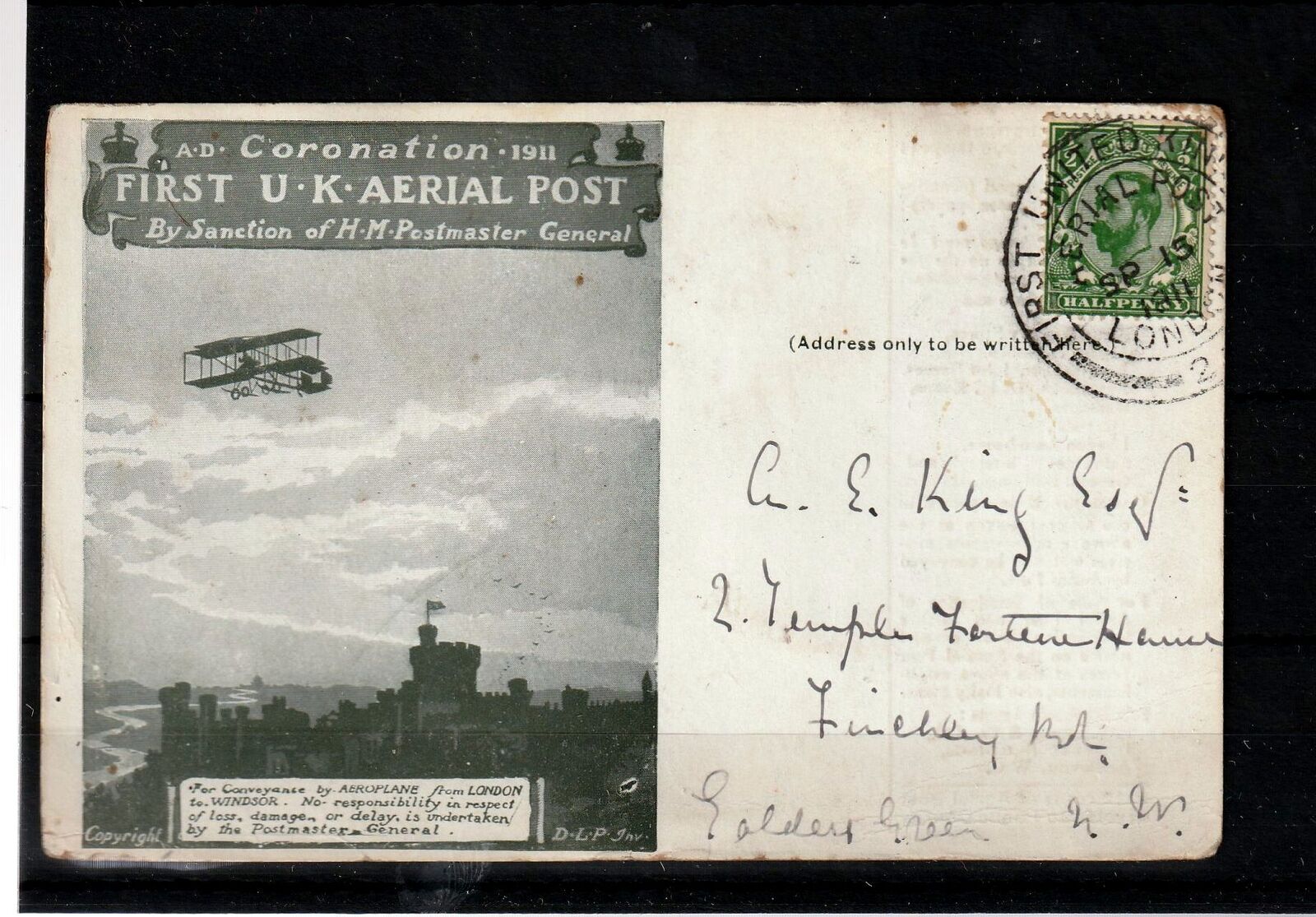 Great Britain 1911 First Uk Aerial Post Card Used (goy 993s