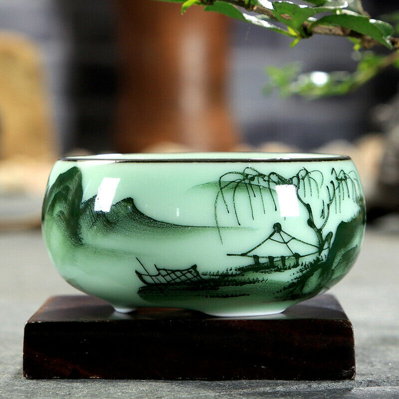 One Tea Cup Chinese Cup Longquan Celadon Tea Cup 70ml Fish & Landscape Tea Cup