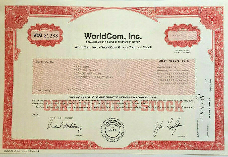 Worldcom Stock Certificate > Infamous Scandal Accounting Fraud