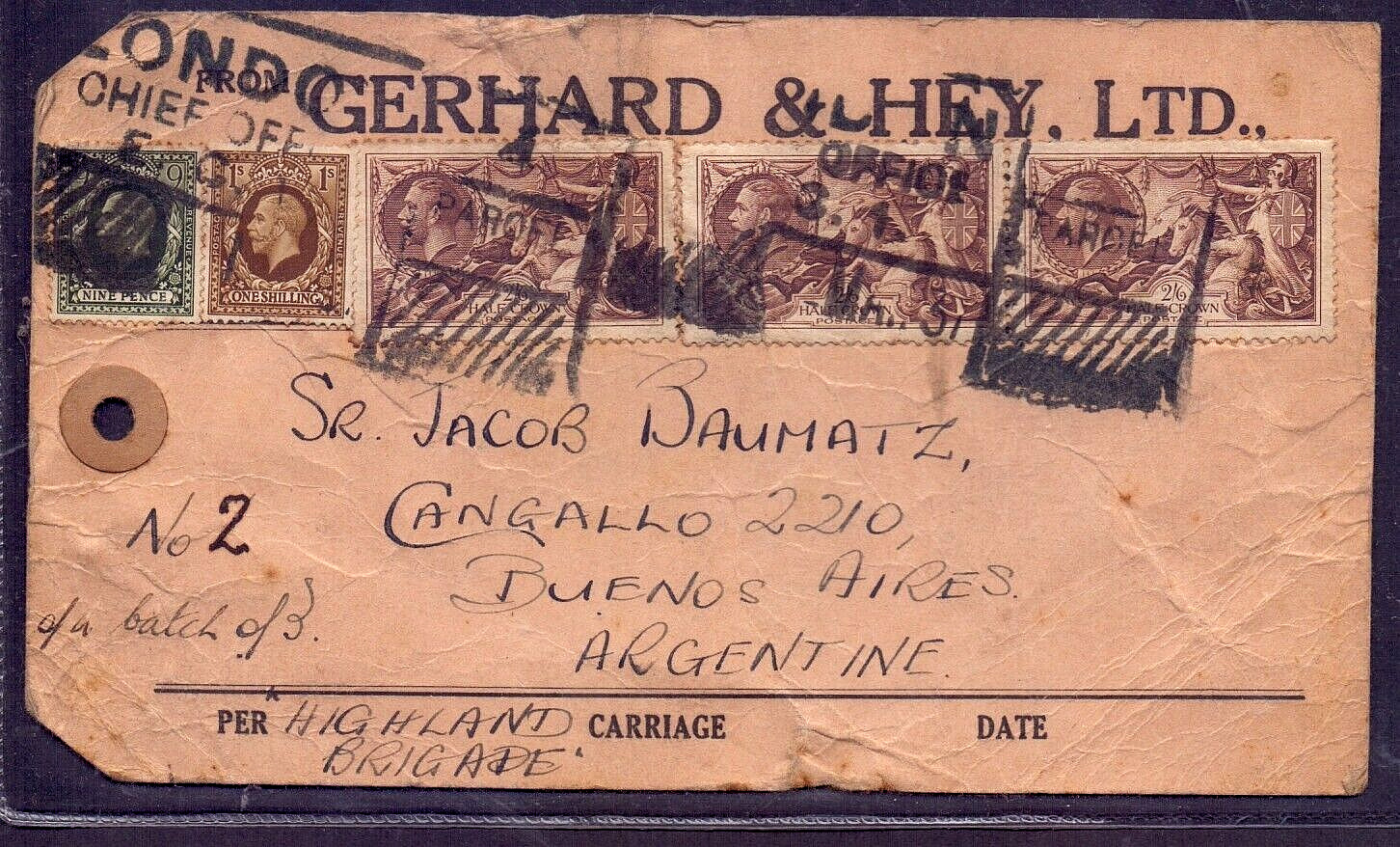 Great Britanie Parcel Post London-argentina For "paquet" With Mi 143iii (3) Fold