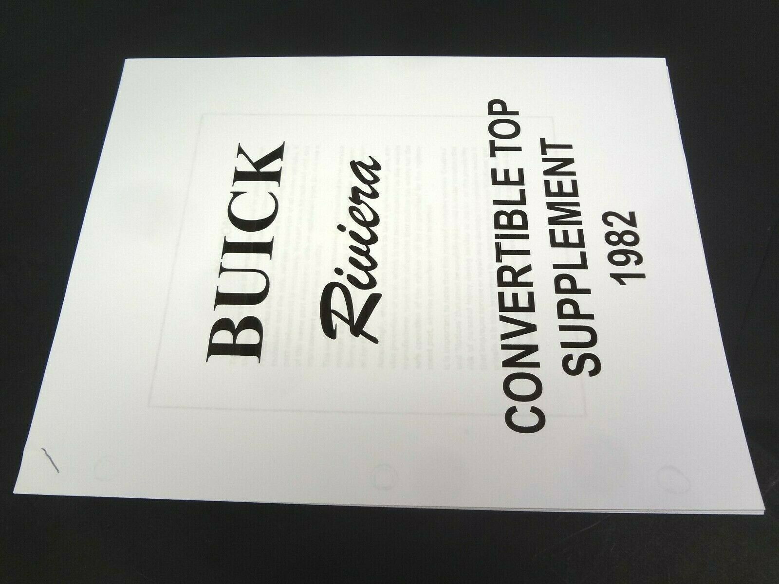 Buick Riviera Convertible Top Supplement 1982 Service Catalog Manual Gm Asc