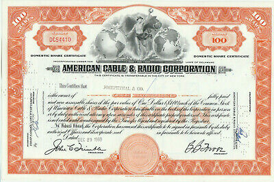 American Cable & Radio Corporation Stock Certificate