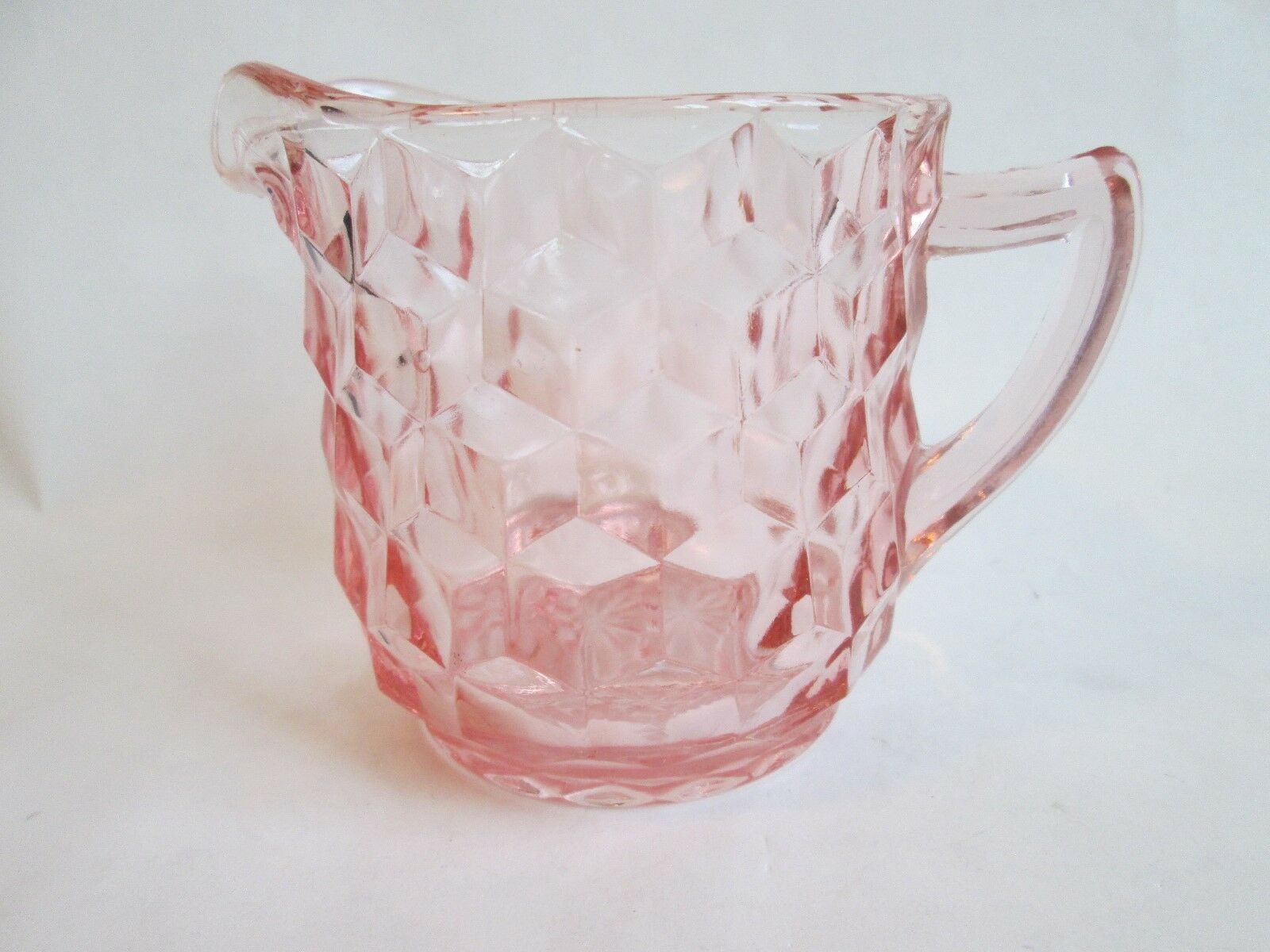 Milk Creamer! Vintage Jeannette Glass Co: Depression Pink Cubist Pattern: Exc