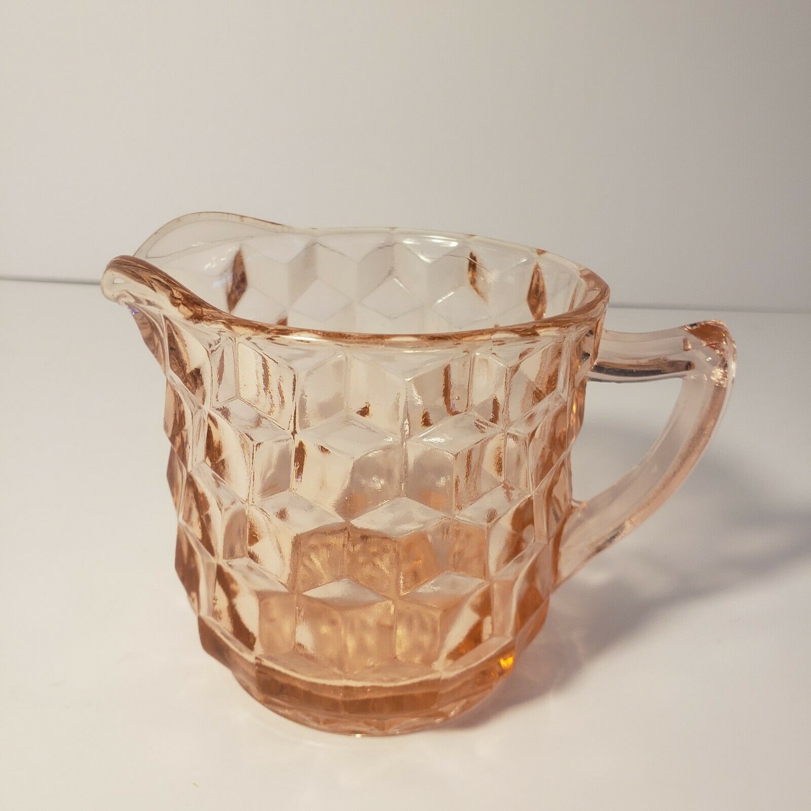 Vintage Pink Depression Glass Creamer Jeannette Cube Pattern 3.5 Inches Tall