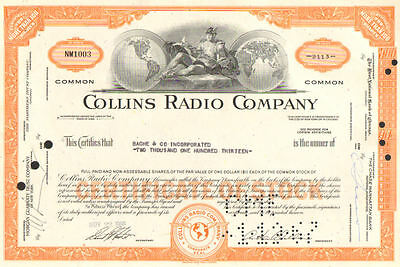 Collins Radio Company > 1960s Iowa Space Race Rockwell Collins Stock Certificate