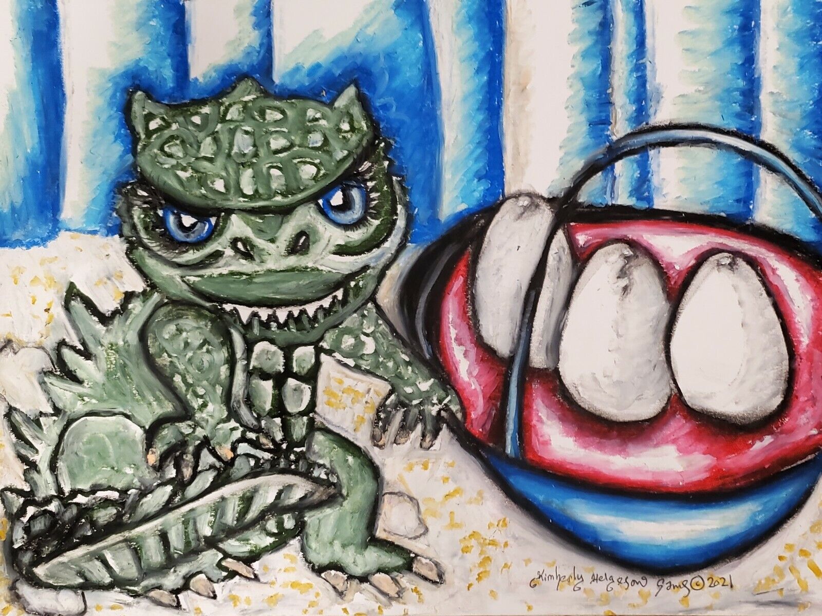5x7 Baby Godzilla Sea Monster Art Print Of Painting Artwork Ksams Dragon